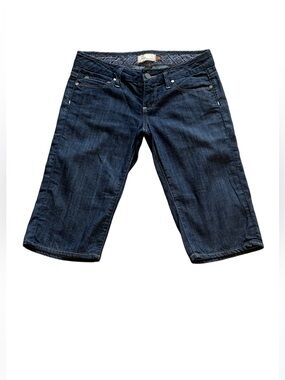 PAIGE Dark Low Rise Bermuda Long Denim Shorts